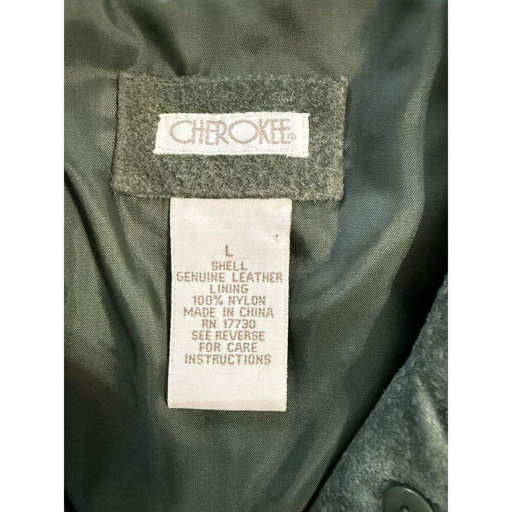 Vintage 90s Cherokee Sage Green Suede Leather Jacket Coat Men's Large Olive - Picture 2 of 5